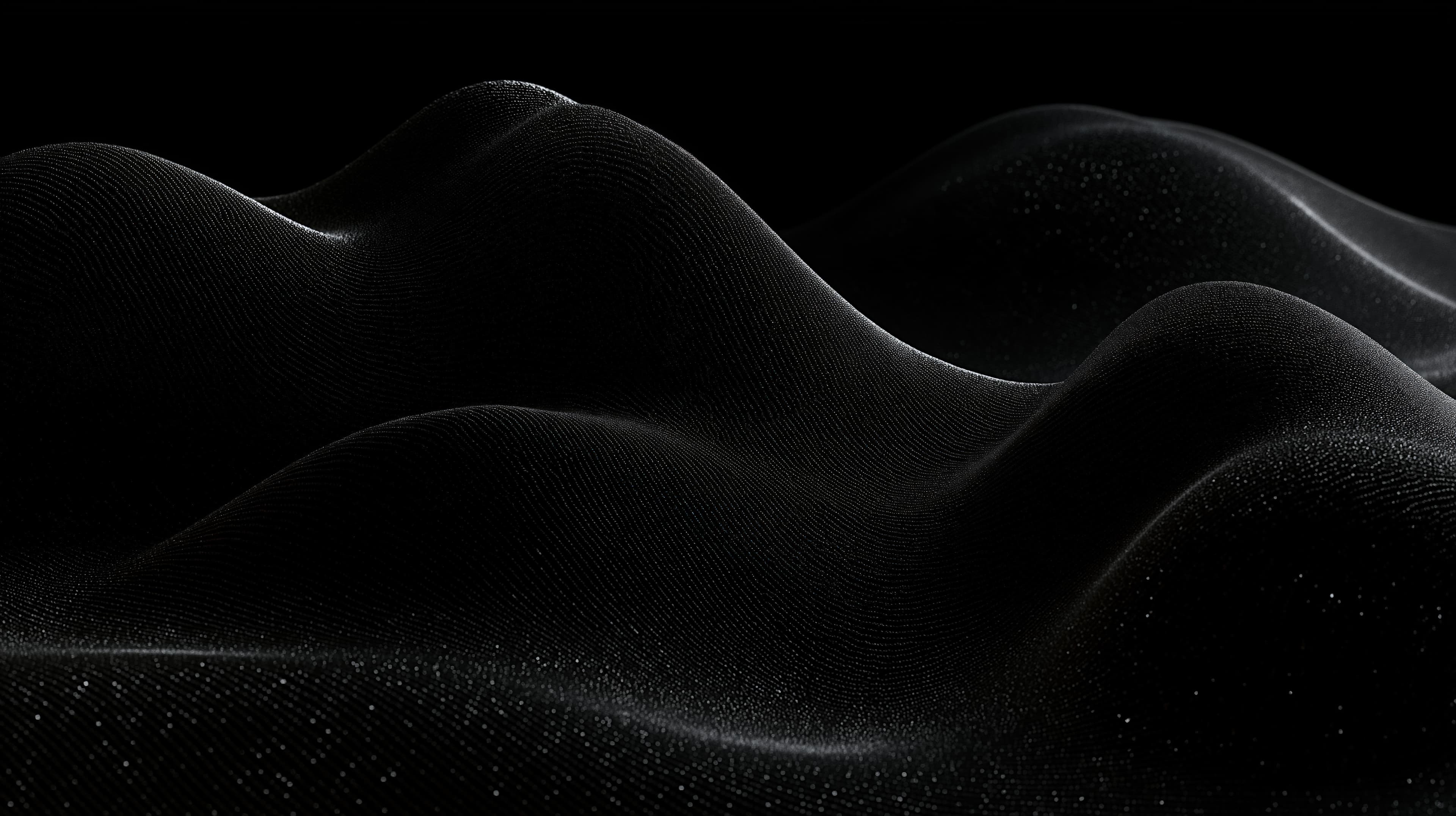 Black and white abstract background with a wave-like texture. the wave appears to be made up of thin, wavy lines that create a sense of movement and depth.