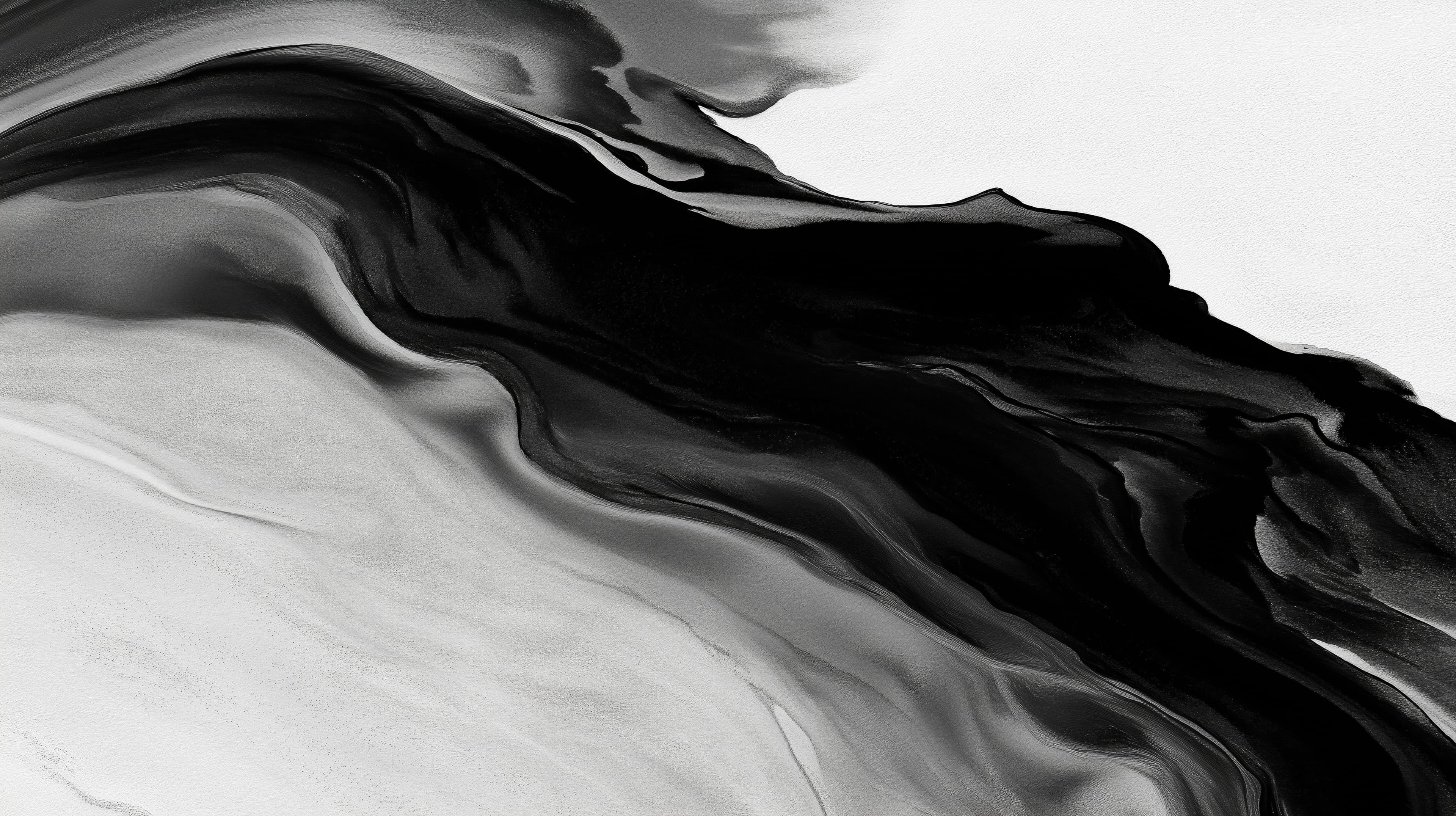 Abstract black and white photograph of a wave-like pattern. the wave appears to be flowing in different directions, creating a sense of movement and depth.